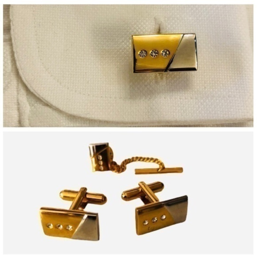 Stacy Adams Two Tone Metal Cuff Links and Tie Tack Set